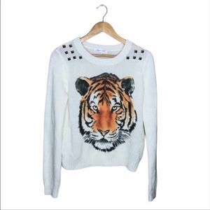 Anthropologie purple snow tiger sweater